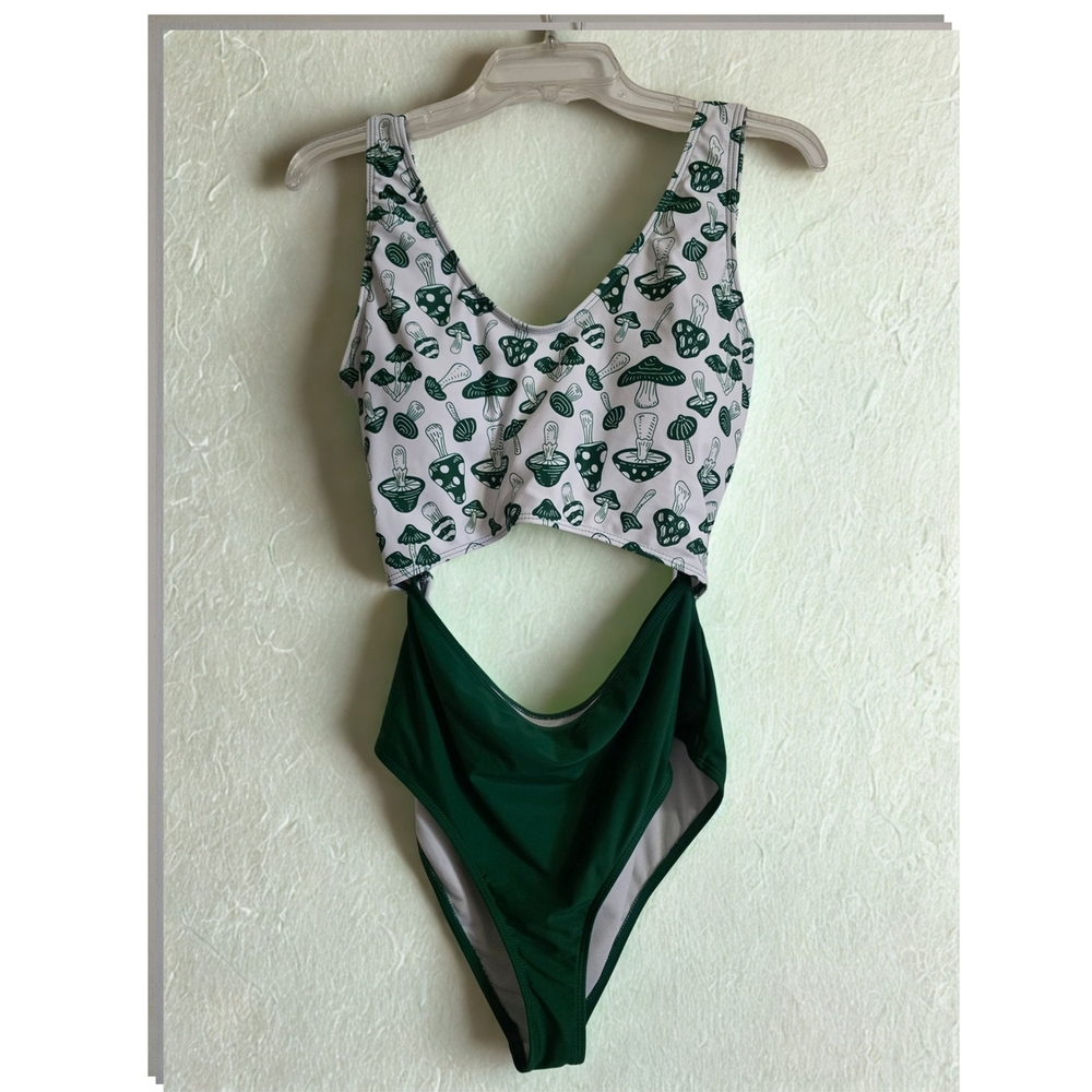 Playful Mushroom Print Kids One Piece Swimsuit